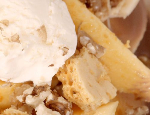 Mango and Banana Split with Chocolate Sauce and Honeycomb