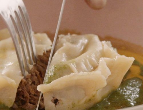 Braised Beef Shin Raviolo with Spinach Puree